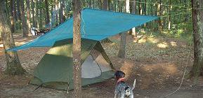 A tarp set up without poles